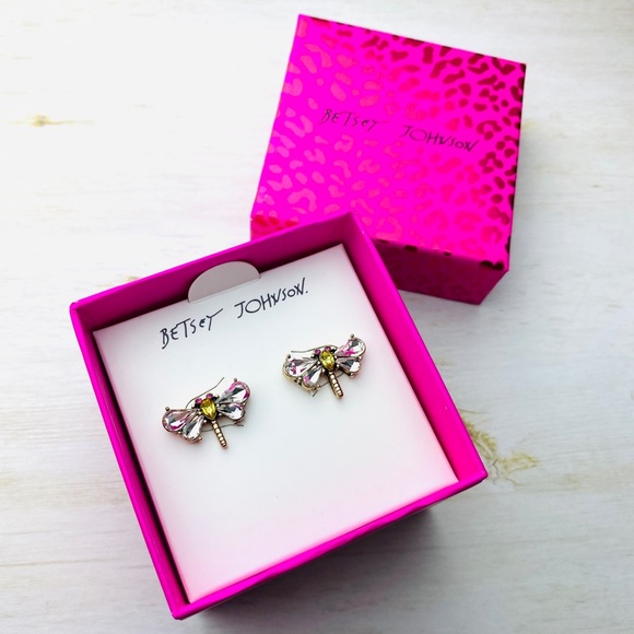 💗Betsey Johnson Dragonfly Stud Earrings, Crystal - Picture 11 of 14